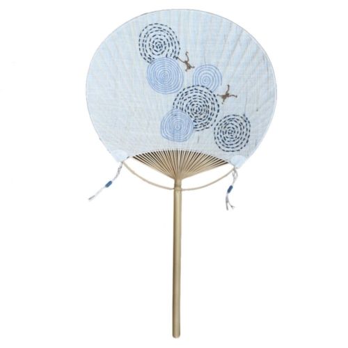 Round Fan Artware Frog and Lotus Flax Color