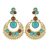 Ethnic Colorful Alloy diamond crescent earrings   SKY BLUE+COFFEE