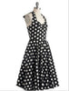 50s Rockabilly Retro Audrey Hepburn Womens Halter Strappy Polka Dot Swing Dress