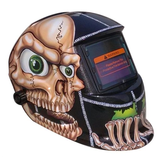 Auto Darkening Welding Helmet with Large Skull Graphics & Adjustable Head Straps