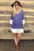 Boho Oversize Highlander Lace Tunic Dress  Blue Brown