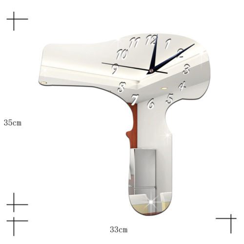 Living Room Decoration DIY Creative Hair Drier Pattern Mirror Wall Clock