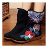 Vintage Beijing Cloth Shoes Embroidered Boots black 35