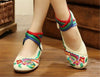 Chinese Embroidered Floral Shoes Women Ballerina Mary Jane Flat Ballet Cotton Lo