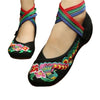 Chinese Embroidered Floral Shoes Women Ballerina Mary Jane Flat Ballet Cotton Lo