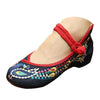 Chinese Embroidered Floral Shoes Women Ballerina Mary Jane Flat Ballet Cotton Lo