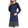 Muslim Checks Splicing Long Sleeve Short Dress