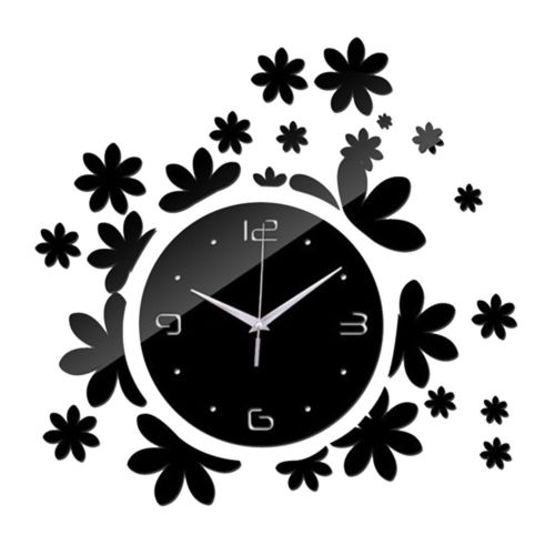 Acrylic DIY Wall Clock Mirror Creative Silent   black