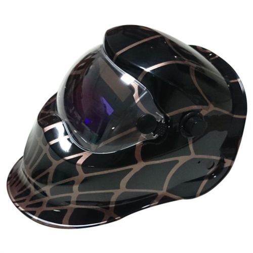 Solar Mig Welder Helmet in Black Glossy Shade with Spider Web Graphics