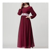 Muslim Robe Dress Belt Long Sleeve Women Garment   wine red   M