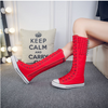 Canvas Spike Rivet Lace Up Wedges Flat Skate Mid-Calf Sneaker Boots