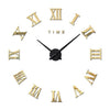 Living Room Slient Wall Clock DIY Roman Digit Mirror Sticking   light golden