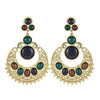 Ethnic Colorful Alloy diamond crescent earrings   COFFEE+BLUE