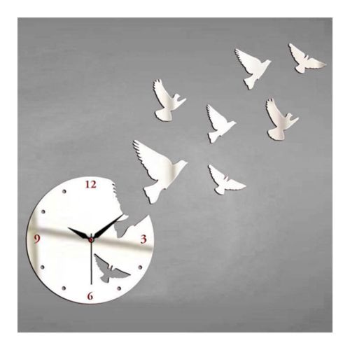 Creative Wall Clock Mirror Sticking White Pigeon   silver