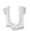 Canvas Spike Rivet Lace Up Wedges Flat Skate Mid-Calf Sneaker Boots