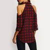 Sexy Open Shoulder Plaid Casual Tartan Shirt Blouse Top