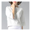 Woman Boat Neck Knitwear Loose Seventh Sleeve   white  S - Mega Save Wholesale & Retail - 1
