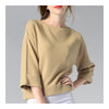 Woman Boat Neck Knitwear Loose Seventh Sleeve   beige   S - Mega Save Wholesale & Retail - 2