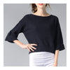 Woman Boat Neck Knitwear Loose Seventh Sleeve   navy   S - Mega Save Wholesale & Retail - 1
