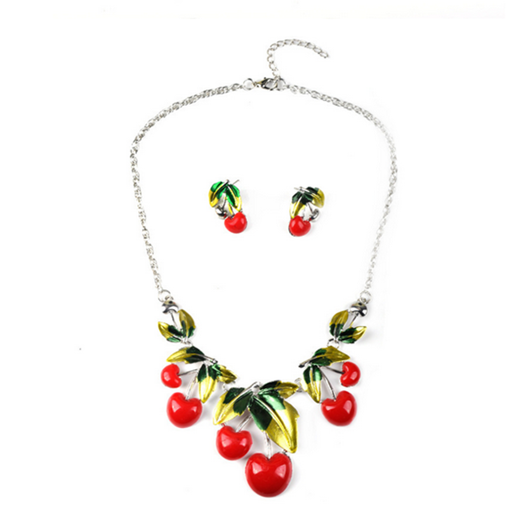European Jewelry Necklace Oil Cherry Cute Sweet Necklace Suit Woman Clavicle Necklace - Mega Save Wholesale & Retail