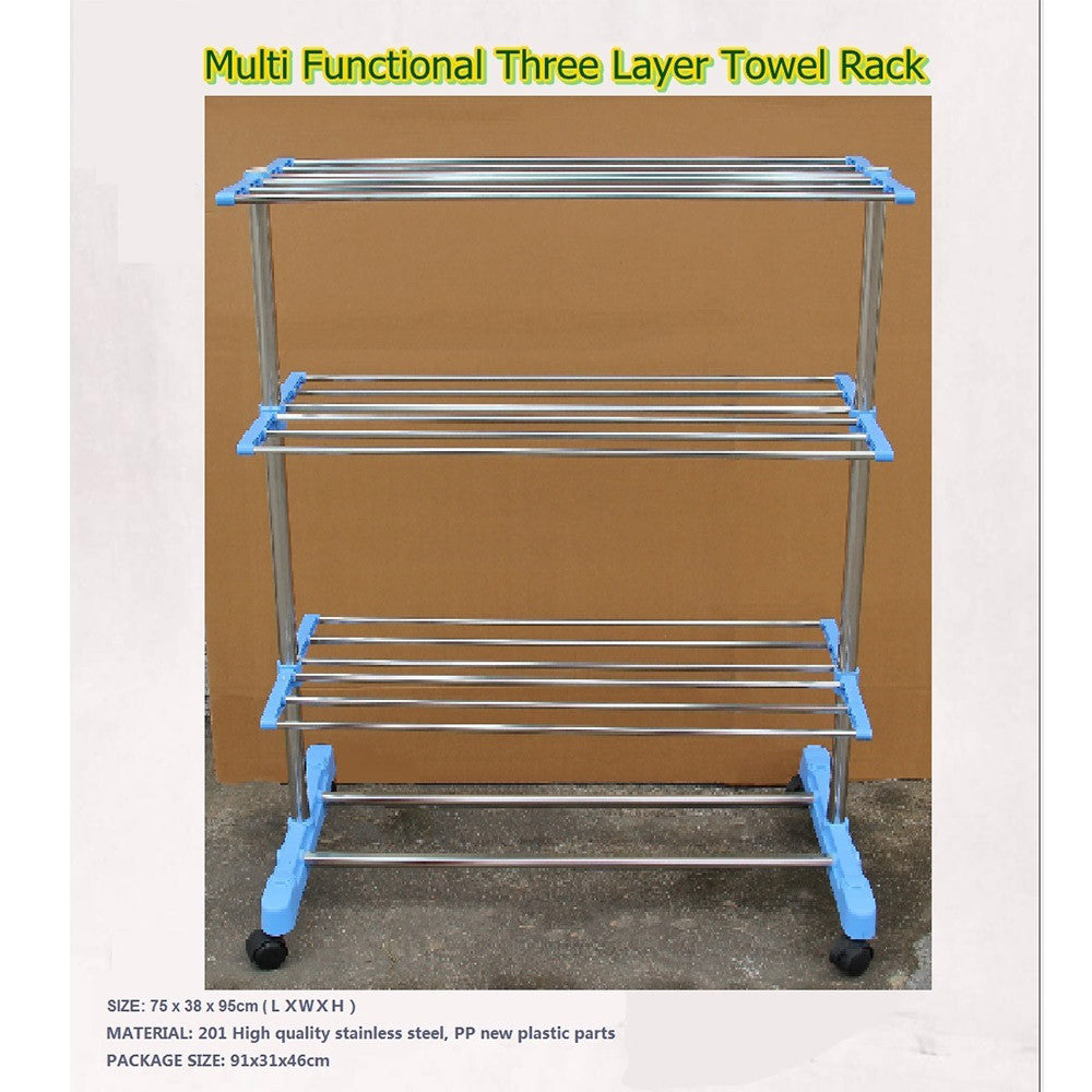 Trade new three-tier drying rack stainless steel floor towel rack Zhiwu layer mobile 8388 - Mega Save Wholesale & Retail - 1
