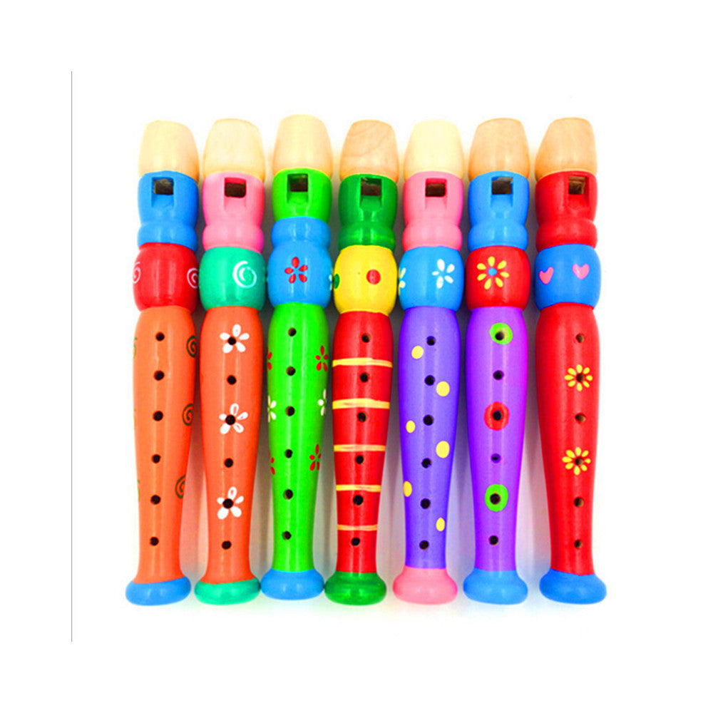 Cartoon wooden flute wooden flute children 6 holed wind instrument piccolo infant educational toys - Mega Save Wholesale & Retail - 1