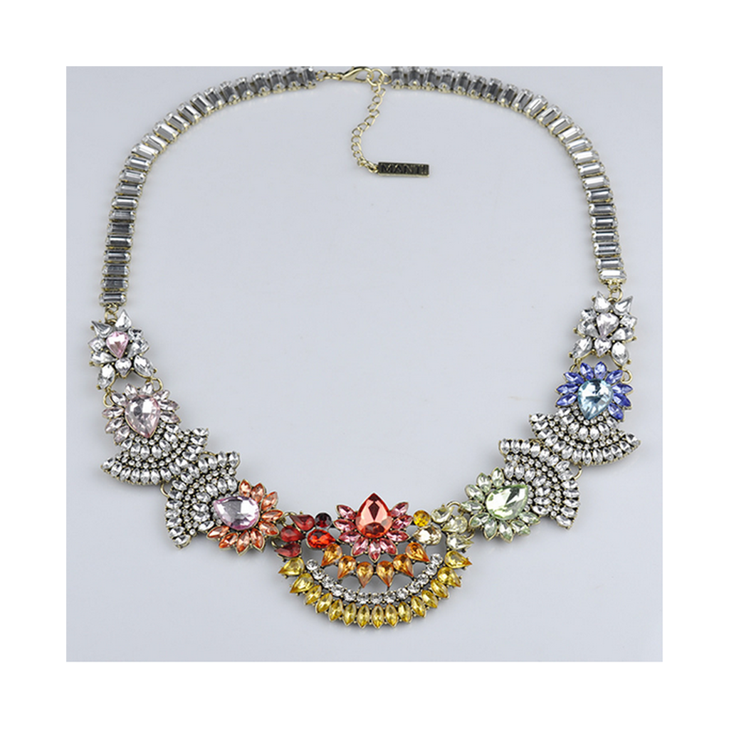 European New Necklace High Grade Alloy Zircon Rainbow Exaggerated Necklace Sweater Woman - Mega Save Wholesale & Retail