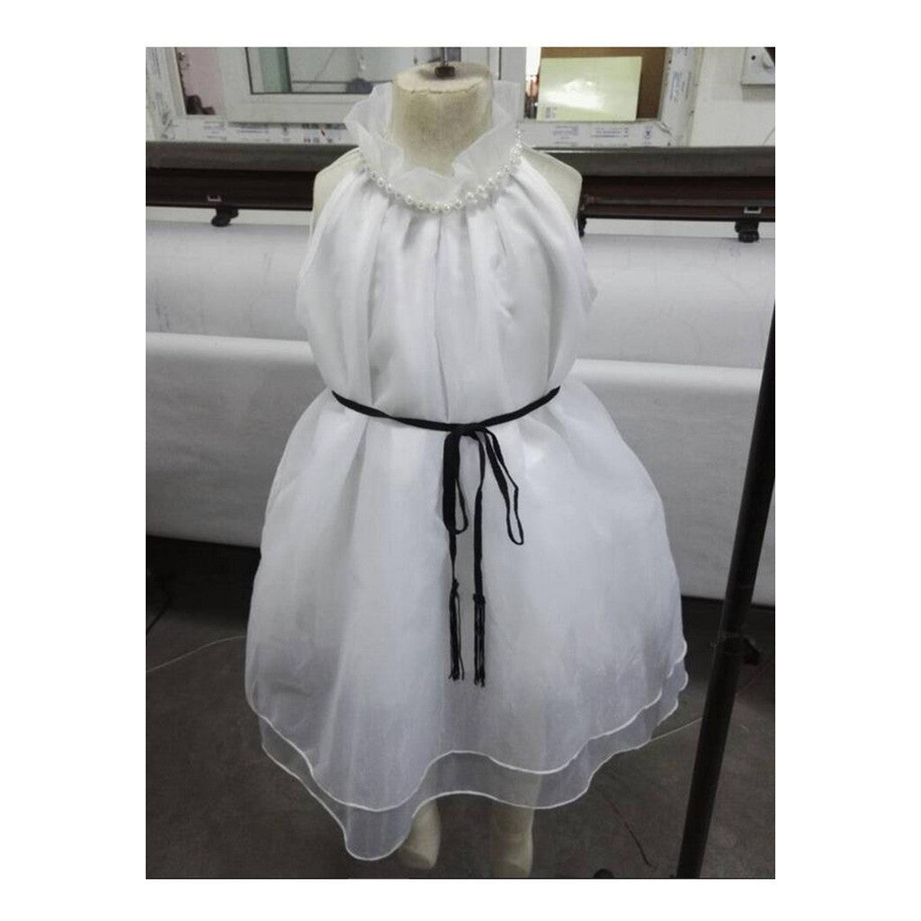 Girl Garment Off-shoulder High-necked Dress Chidlren Organza Attire Belt Waisted Slim - Mega Save Wholesale & Retail