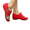 Chinese Embroidered Flat Ballet Ballerina Mary Janes Women Shoes in Cotton Red Floral Design - Mega Save Wholesale & Retail - 1