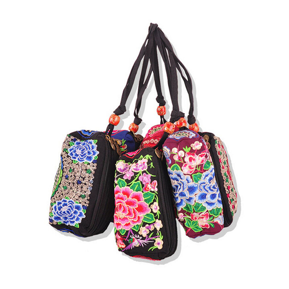 Embrioidery Bag National Three Zippers Mobile Phone Bag Featured Embroidery Handbag Coin Case(Small Size) - Mega Save Wholesale & Retail - 1