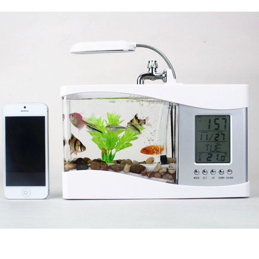 Creative multi-function USB mini aquarium fish tank LED lamp Pen small goldfish bowl White - Mega Save Wholesale & Retail - 2