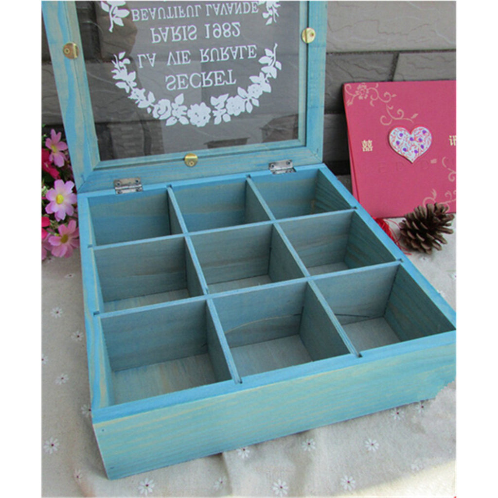 Zakka Retro Vintage 9 Cabinets Jewelry Storage Wooden Box Clear Cover    Yellow Heart - Mega Save Wholesale & Retail - 2