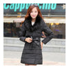 Winter Slim Down Coat Woman Fur Collar Middle Long   black   S - Mega Save Wholesale & Retail - 1