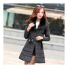 Winter Slim Down Coat Woman Fur Collar Middle Long   black   S - Mega Save Wholesale & Retail - 3