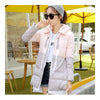 Winter Motley Middle Long Down Coat Loose Thick Warm   grey+pink   M - Mega Save Wholesale & Retail - 1