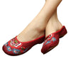 Chinese Shoes for Women in Wine Red Cotton Embroidery & Flat Floral Design - Mega Save Wholesale & Retail - 1
