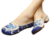 Cotton Mary Jane Shoes for Women in Velvet Blue Chinese Embroidery & Floral Design - Mega Save Wholesale & Retail - 1