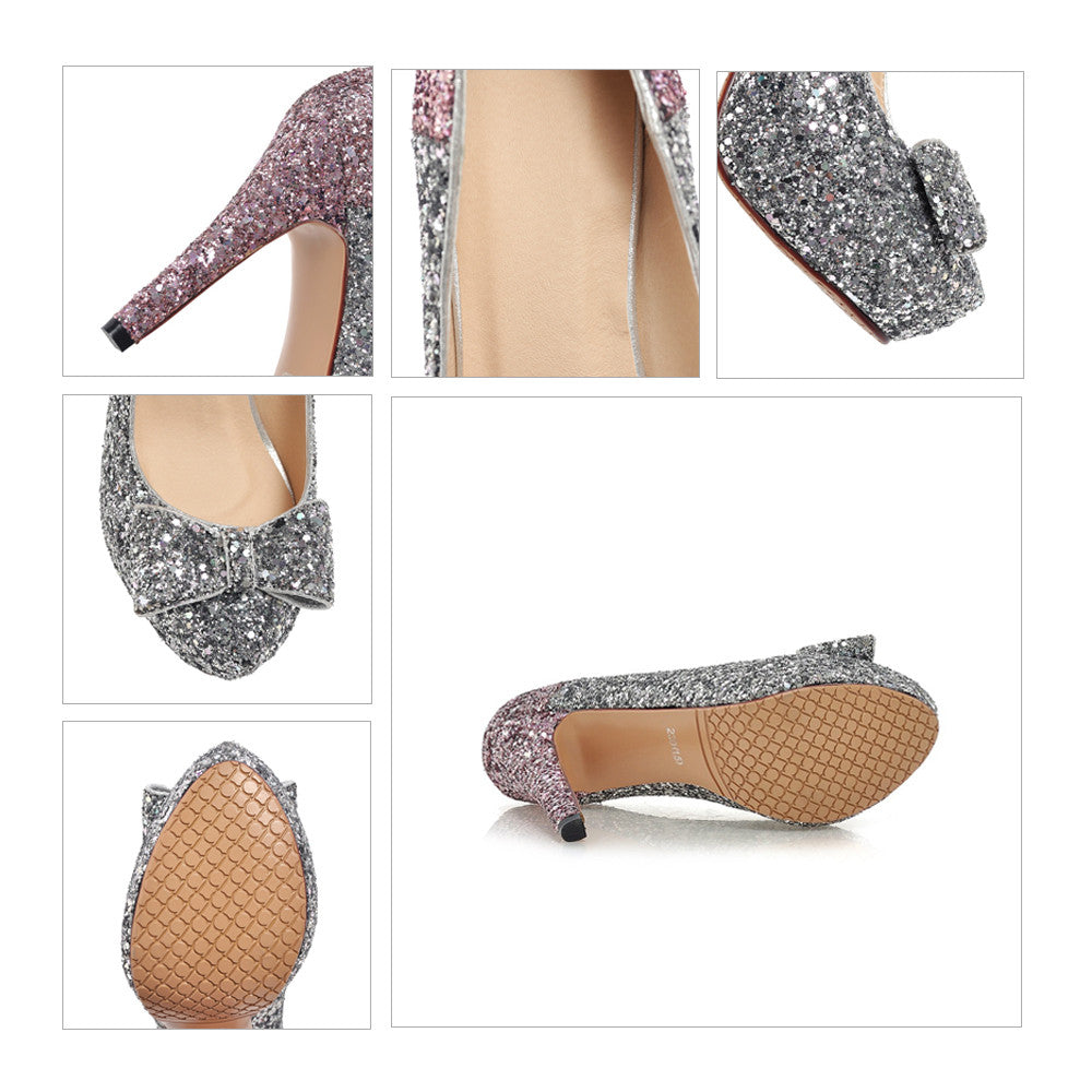 Paillette Bowknot Platform Sexy High Heel Shoes  golden - Mega Save Wholesale & Retail - 4