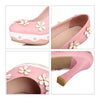 Thick High Heel Platform Flower Splicing Low-cut Round Thin Shoes   pink - Mega Save Wholesale & Retail - 5