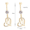 Diamante Double Love Heart Navel Ring Buckle Nail   gold plated white zircon