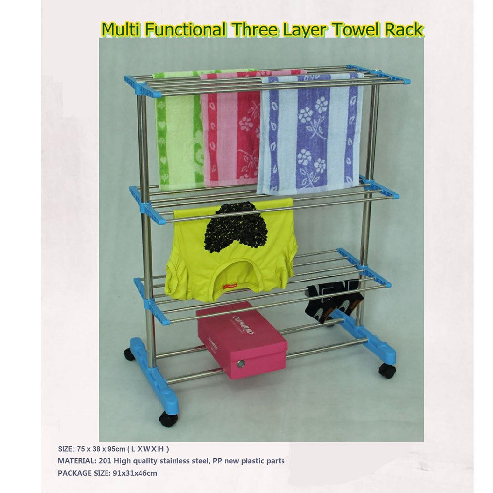 Trade new three-tier drying rack stainless steel floor towel rack Zhiwu layer mobile 8388 - Mega Save Wholesale & Retail - 2