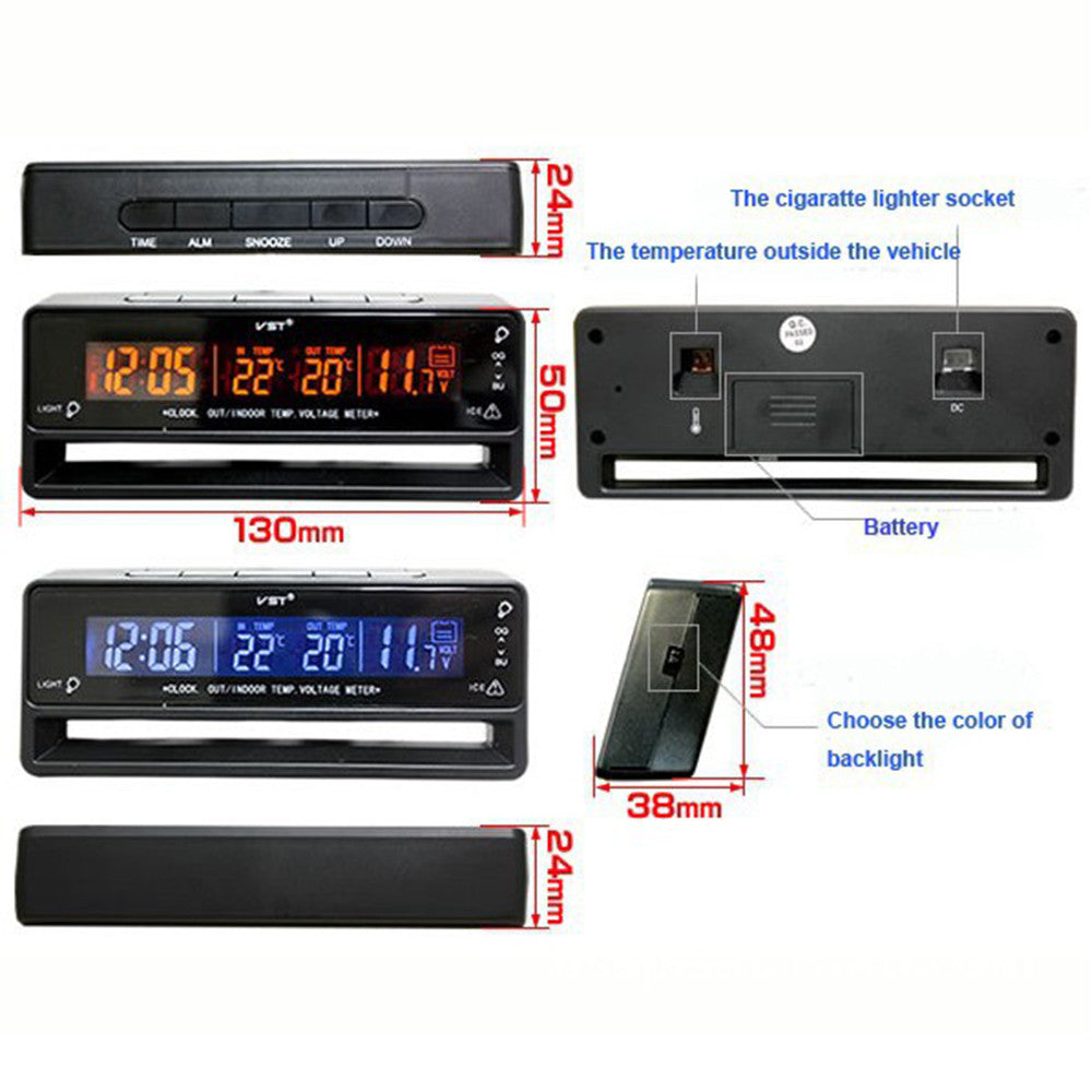 Automotive Indoor Outdoor Thermometer Car Voltage Meter Car Clock Thermoneter Ice Alert - Mega Save Wholesale & Retail - 3