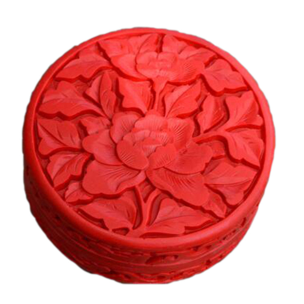 Carved Lacquerware Small Jewelry Box flat 2 flowers - Mega Save Wholesale & Retail - 1