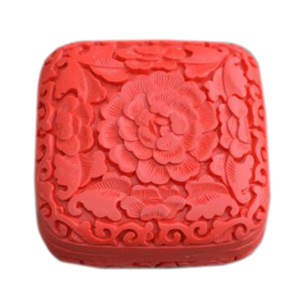 Carved Lacquerware Small Jewelry Box square peony - Mega Save Wholesale & Retail - 1