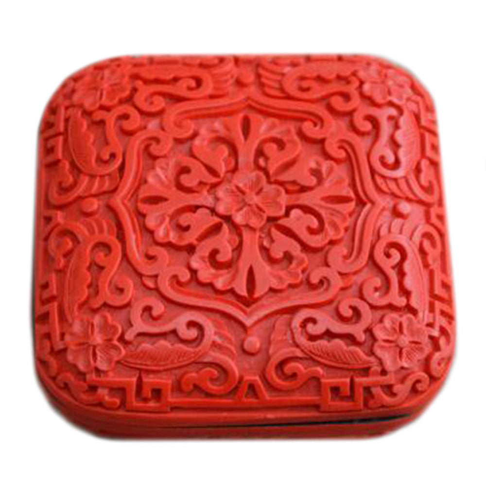 Carved Lacquerware Small Jewelry Box square small flowers - Mega Save Wholesale & Retail - 1