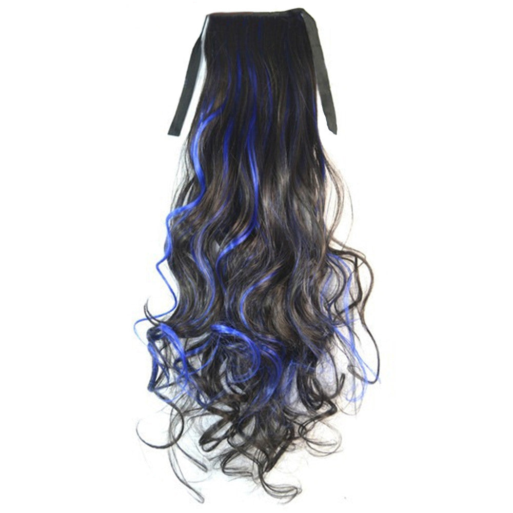 Curled Horsetail Highlights Gradient Ramp Wig    black to sapphire 2HBULE2#