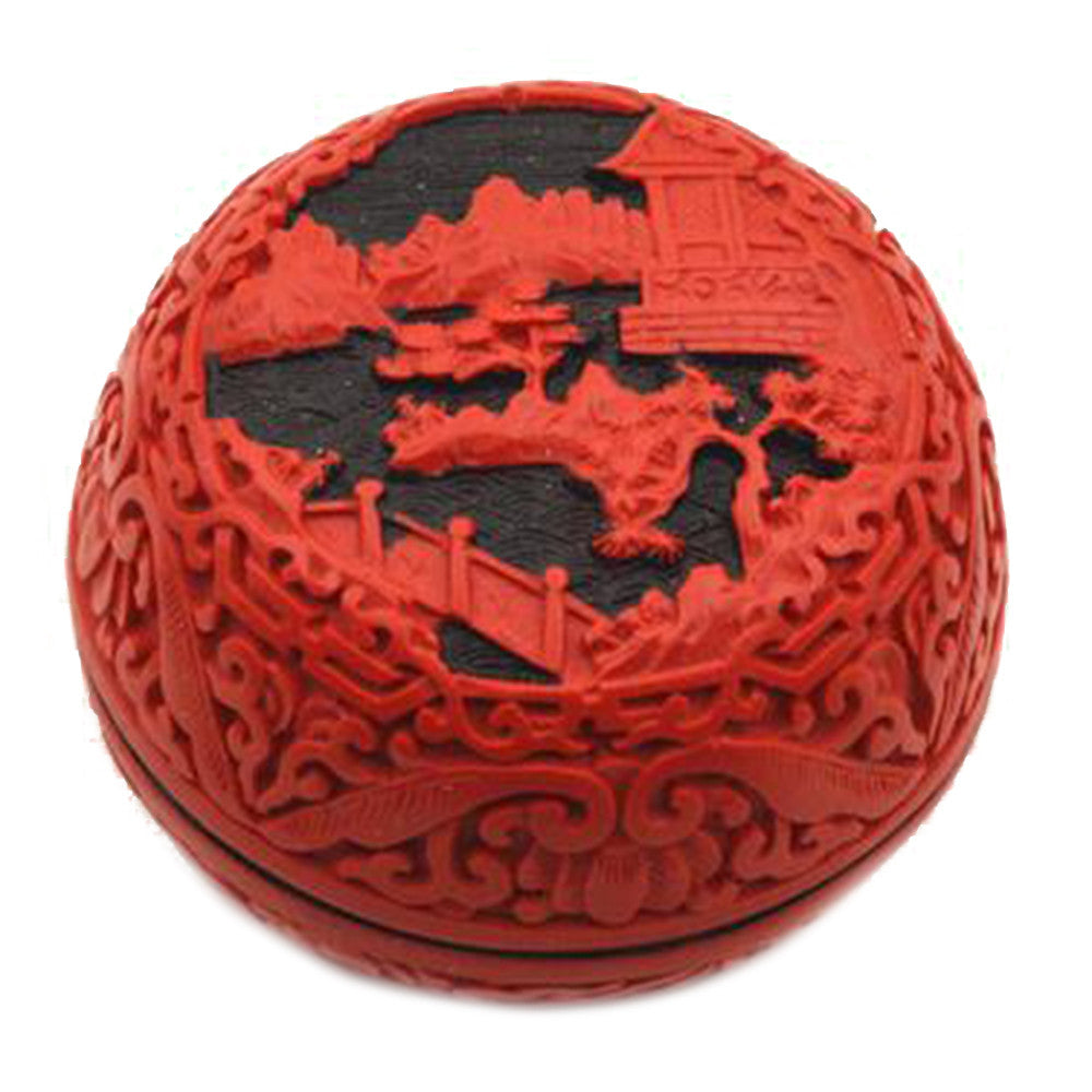 Carved Lacquerware Small Jewelry Box black high mountain & water - Mega Save Wholesale & Retail - 1