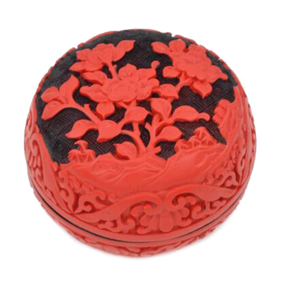 Carved Lacquerware Small Jewelry Box black flower - Mega Save Wholesale & Retail - 1