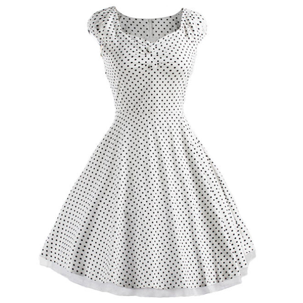 Vintage Hepburn Style Sleeveless Solid Color Dress   white   S - Mega Save Wholesale & Retail - 1