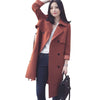 Double-breasted Woman Middle Long Solid Color Wind Coat   brick-red   S - Mega Save Wholesale & Retail - 1